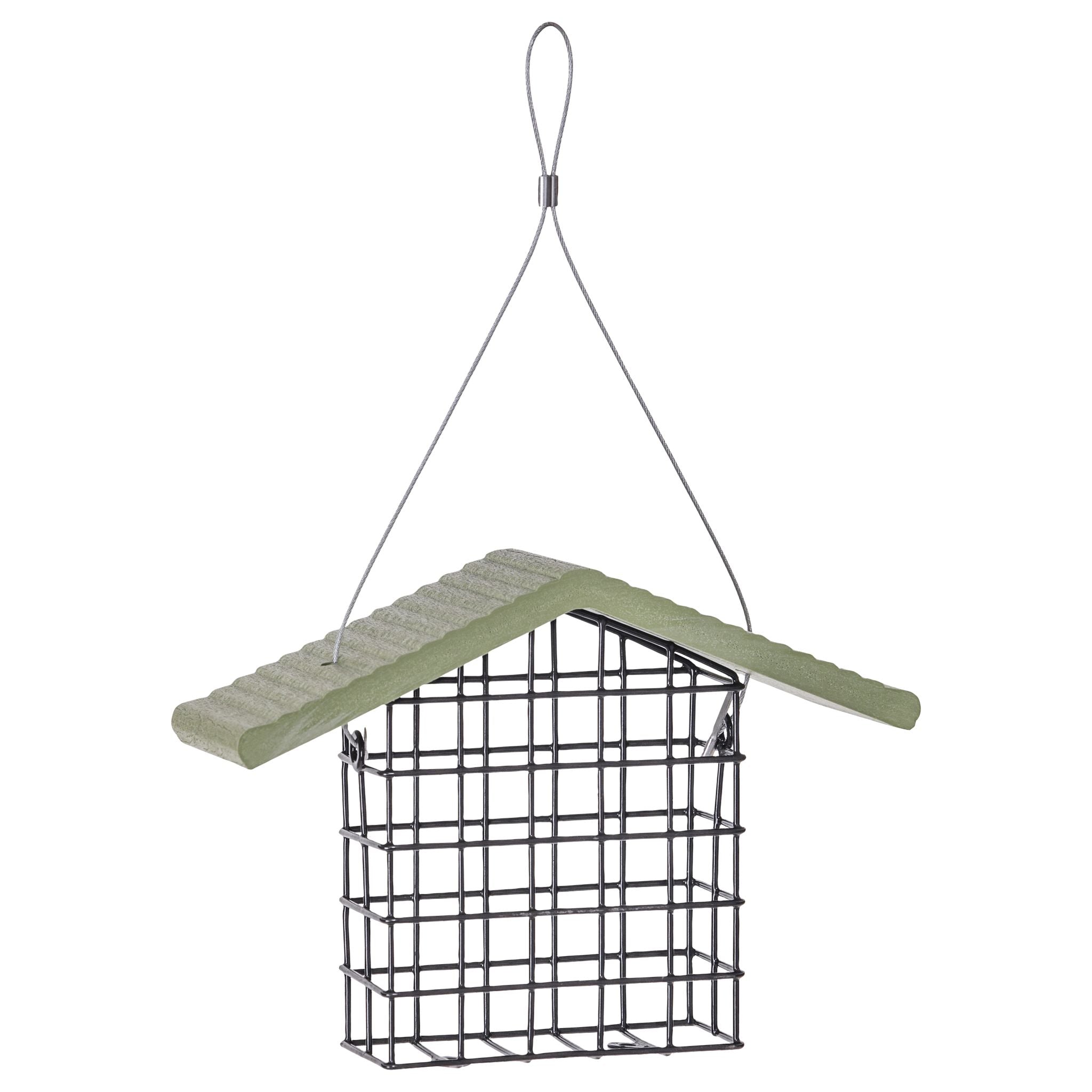 Single Suet Feeder with Recycled Fern Green Roof – Birds Choice