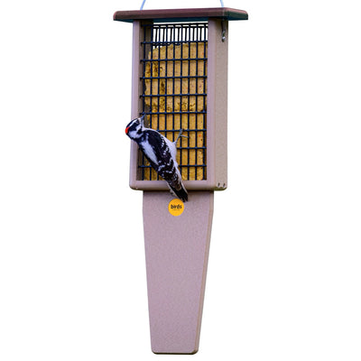 Suet Feeder with Tail Prop for Two Cakes in Taupe and Brown Recycled Plastic - Birds Choice