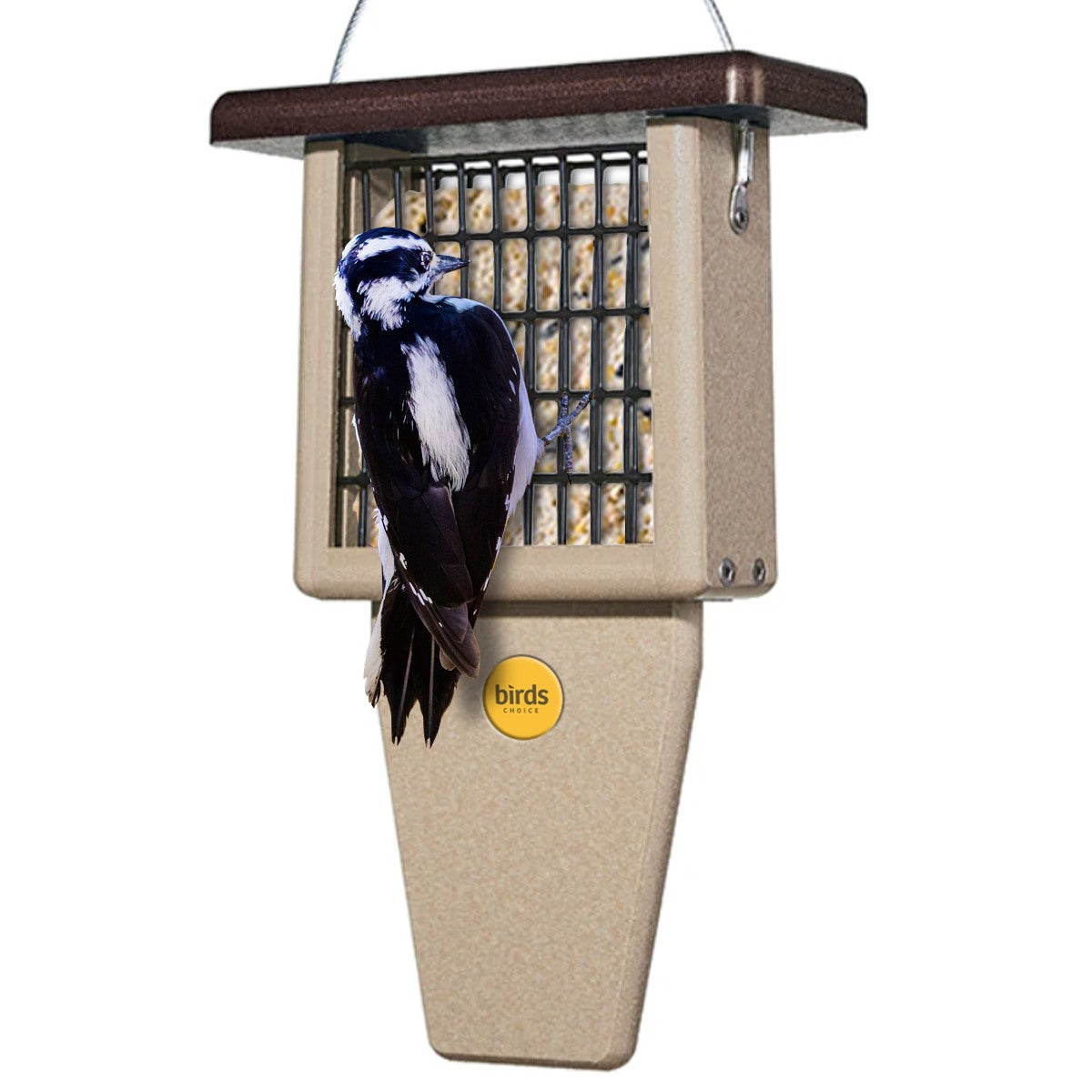 Suet Feeder with Tail Prop for Single Cake in Taupe and Brown Recycled Plastic - Birds Choice