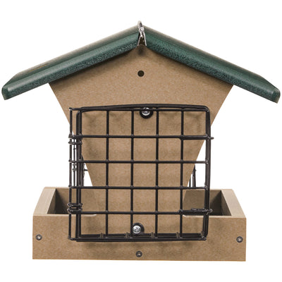 Medium Hopper Bird Feeder with Suet Cages in Taupe and Green Recycled Plastic - Birds Choice