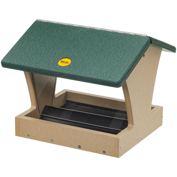 Medium Hopper Bird Feeder in Taupe and Green Recycled Plastic - Birds Choice
