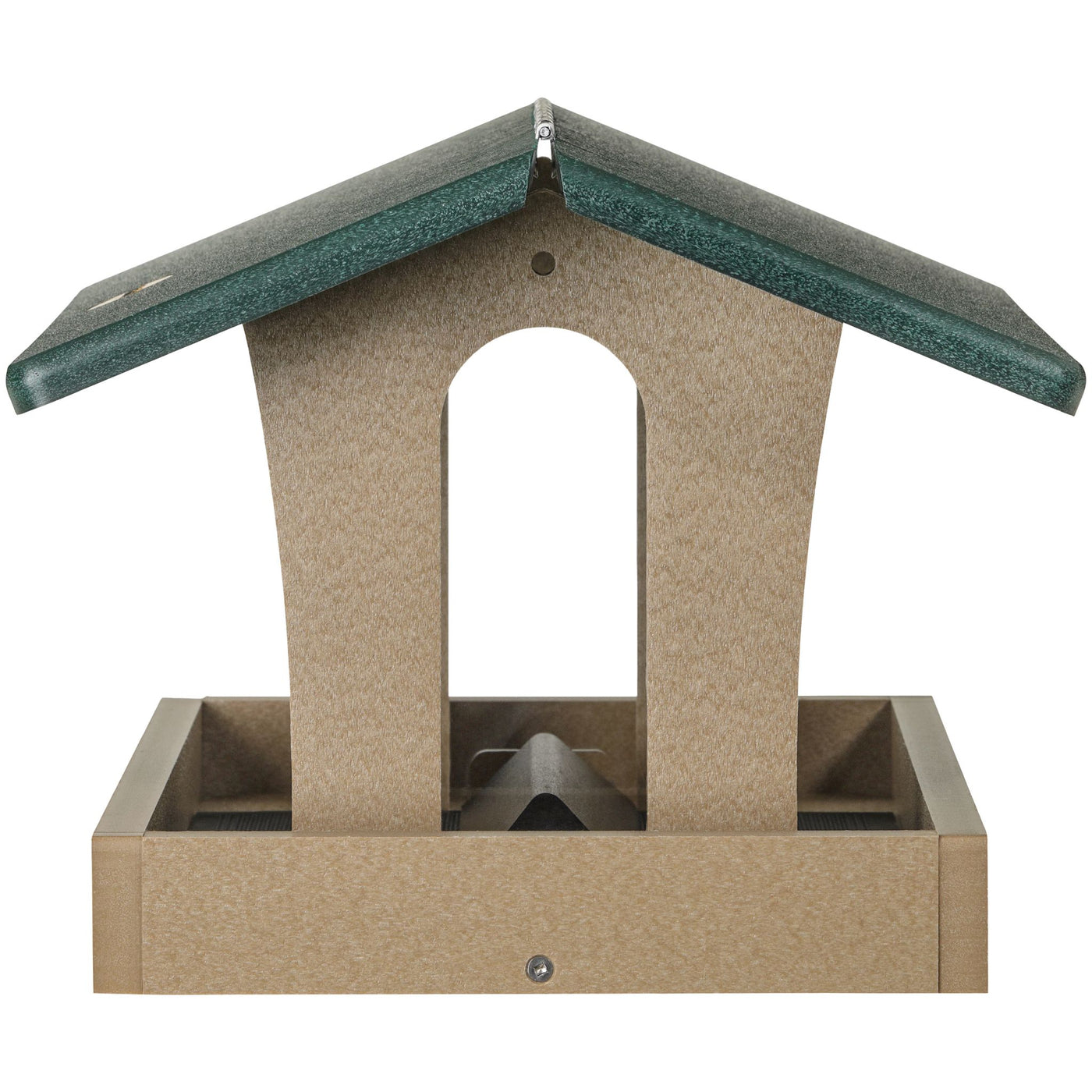 Medium 4 Sided Hopper Bird Feeder in Taupe and Green Recycled Plastic