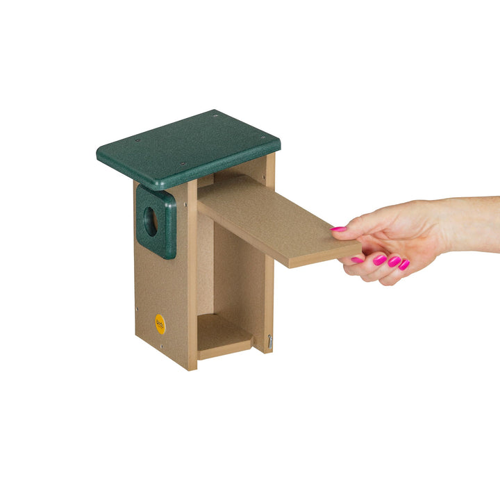 Eastern Bluebird House in Taupe and Green Recycled Plastic 1.5" Entrance Hole - Birds Choice