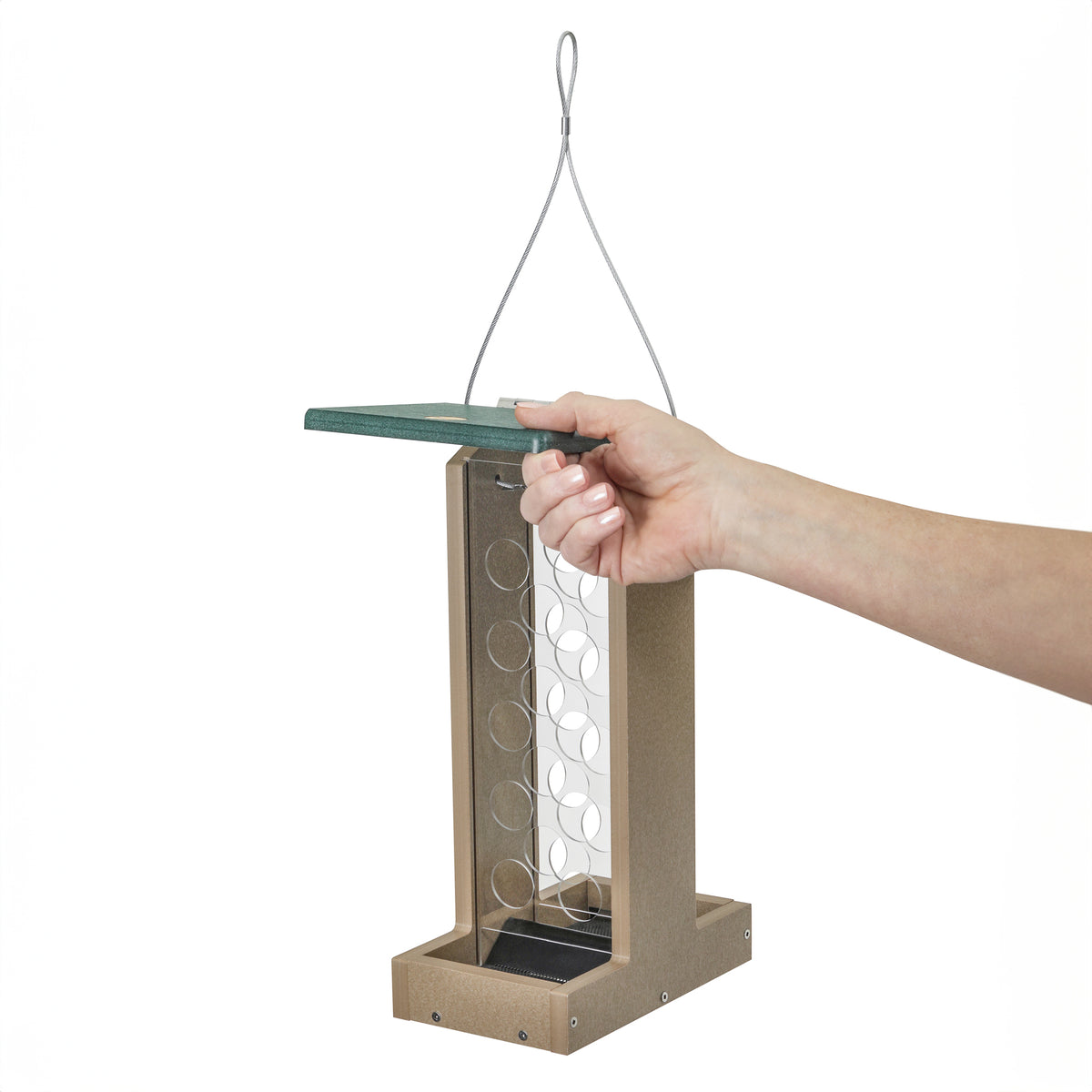 Bluejay Feeder in Taupe and Green Recycled Plastic - Birds Choice