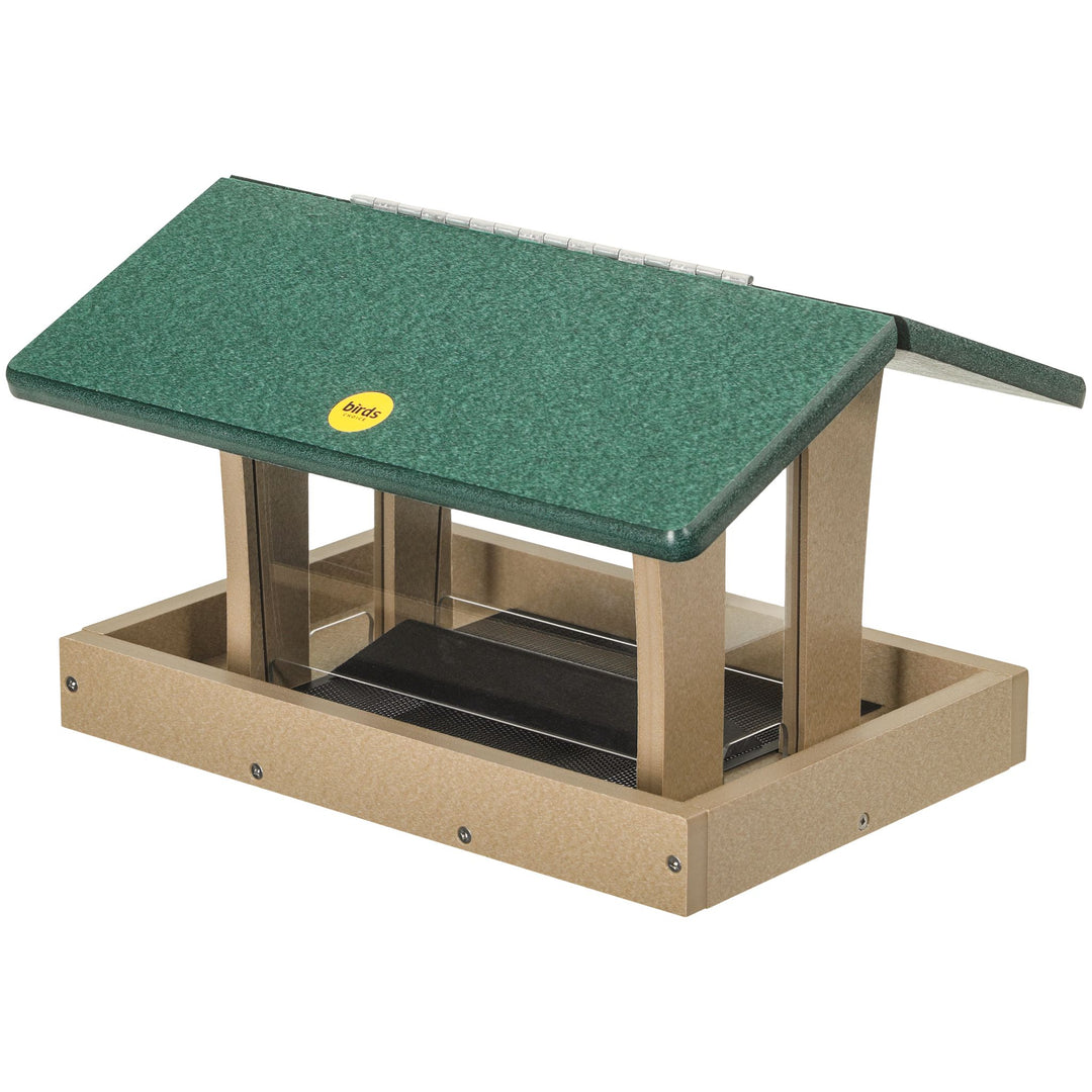 Medium 4 Sided Hopper Bird Feeder in Taupe and Green Recycled Plastic - Birds Choice