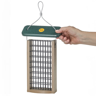 Suet Feeder for Two Cakes in Taupe and Green Recycled Plastic