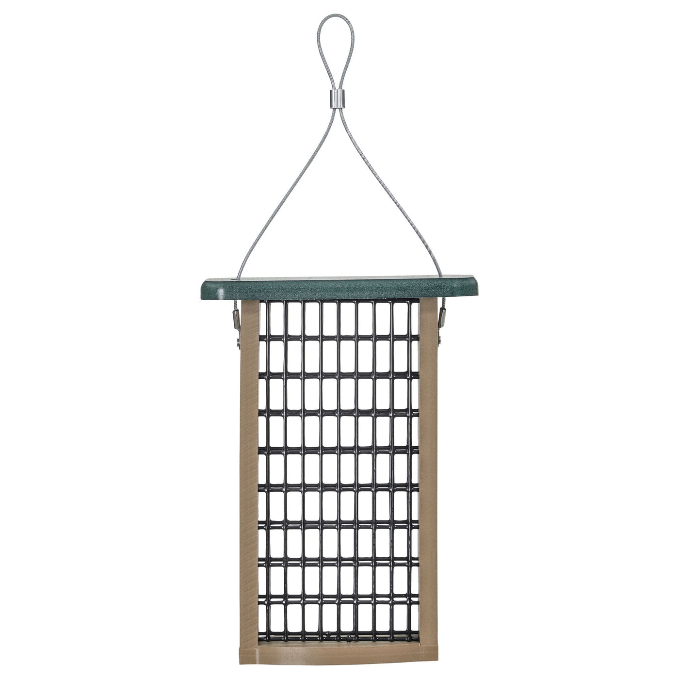 Suet Feeder for Two Cakes in Taupe and Green Recycled Plastic