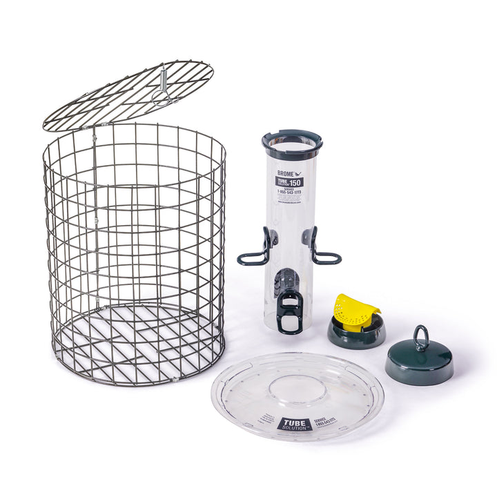 Brome Squirrel-Proof Tube Feeder with Cage &amp; Seed Tray - Birds Choice