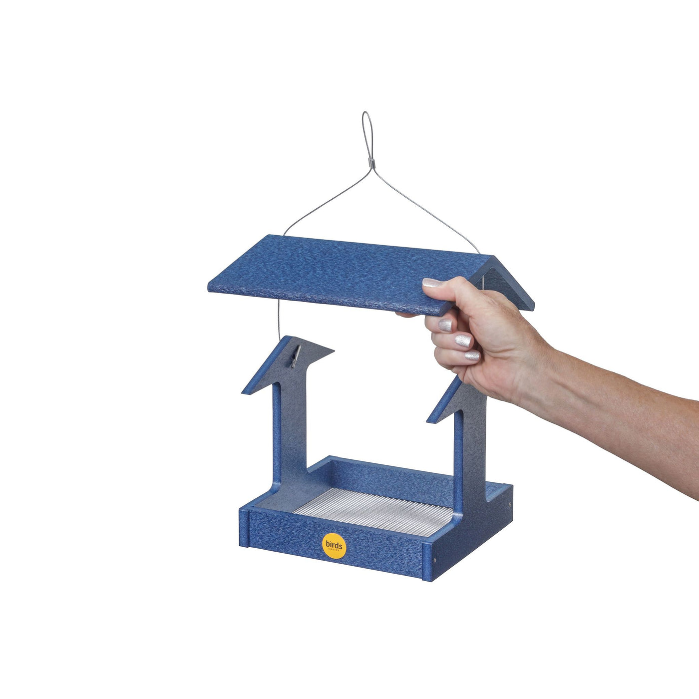 Hanging Small Fly-Thru Bird Feeder in Dark Blue