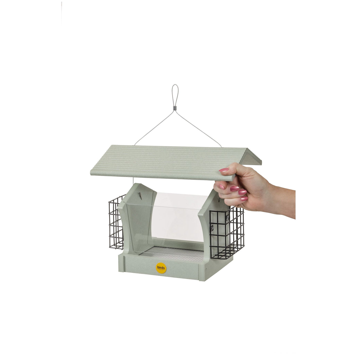 Medium Hopper Bird Feeder with Suet Cages in Green Recycled Plastic