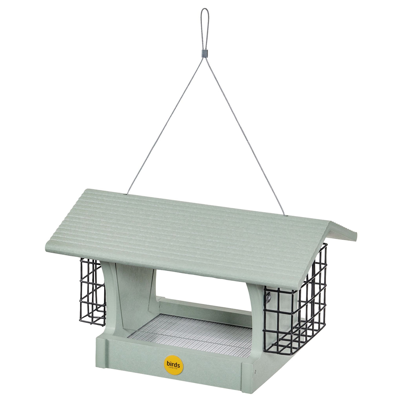 Medium Hopper Bird Feeder with Suet Cages in Green Recycled Plastic