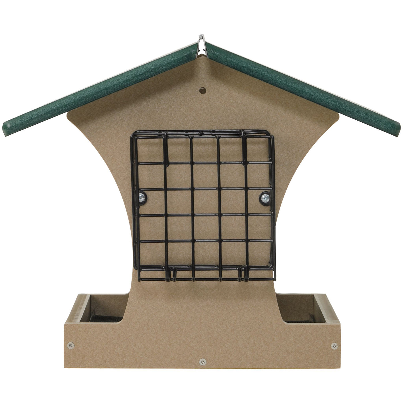 Large Hopper Bird Feeder with Suet Cages in Taupe and Green Recycled Plastic - Birds Choice