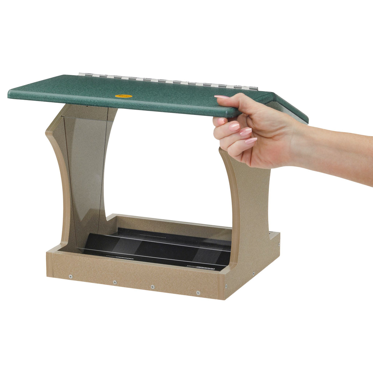 Large Hopper Bird Feeder in Taupe and Green Recycled Plastic - Birds Choice