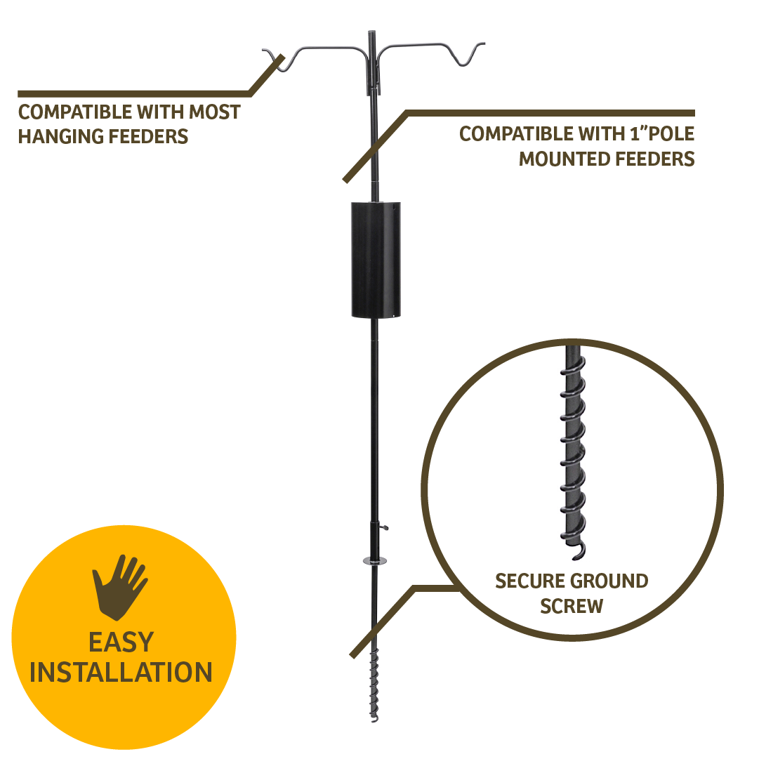 2 Arm Complete Bird Feeder Pole Set with Squirrel Baffle - Birds Choice