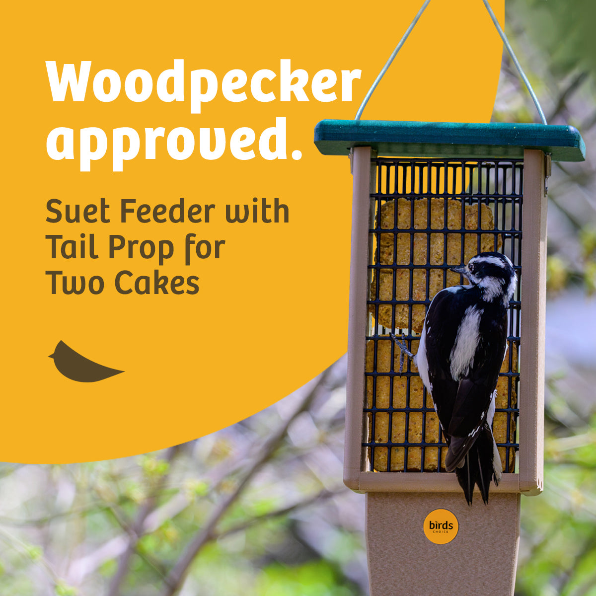 Suet Feeder with Tail Prop for Two Cakes in Taupe and Green Recycled Plastic - Birds Choice