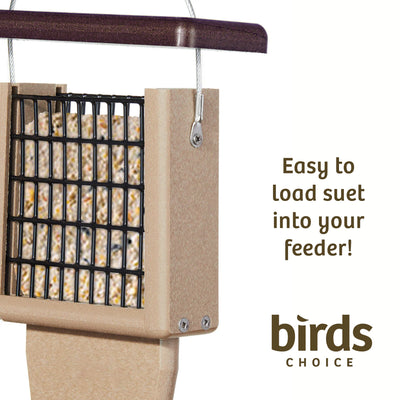 Suet Feeder with Tail Prop for Single Cake in Taupe and Brown Recycled Plastic - Birds Choice