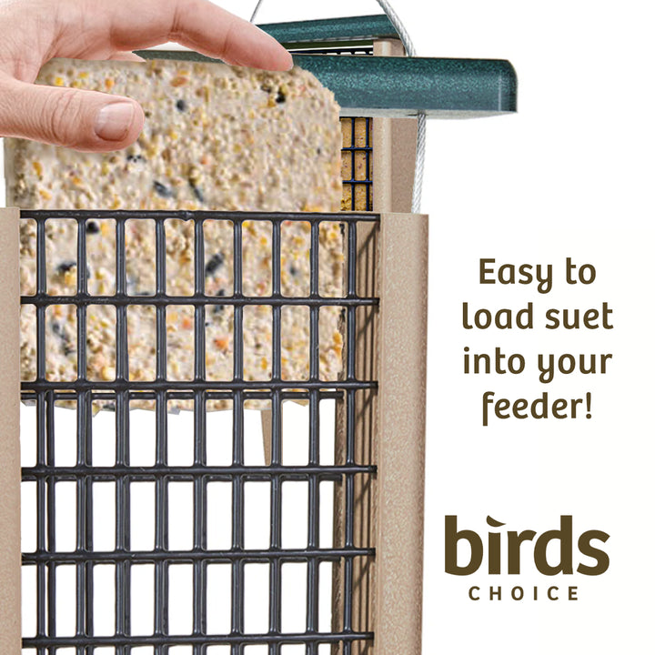 Suet Feeder with Tail Prop for Two Cakes in Taupe and Green Recycled Plastic - Birds Choice
