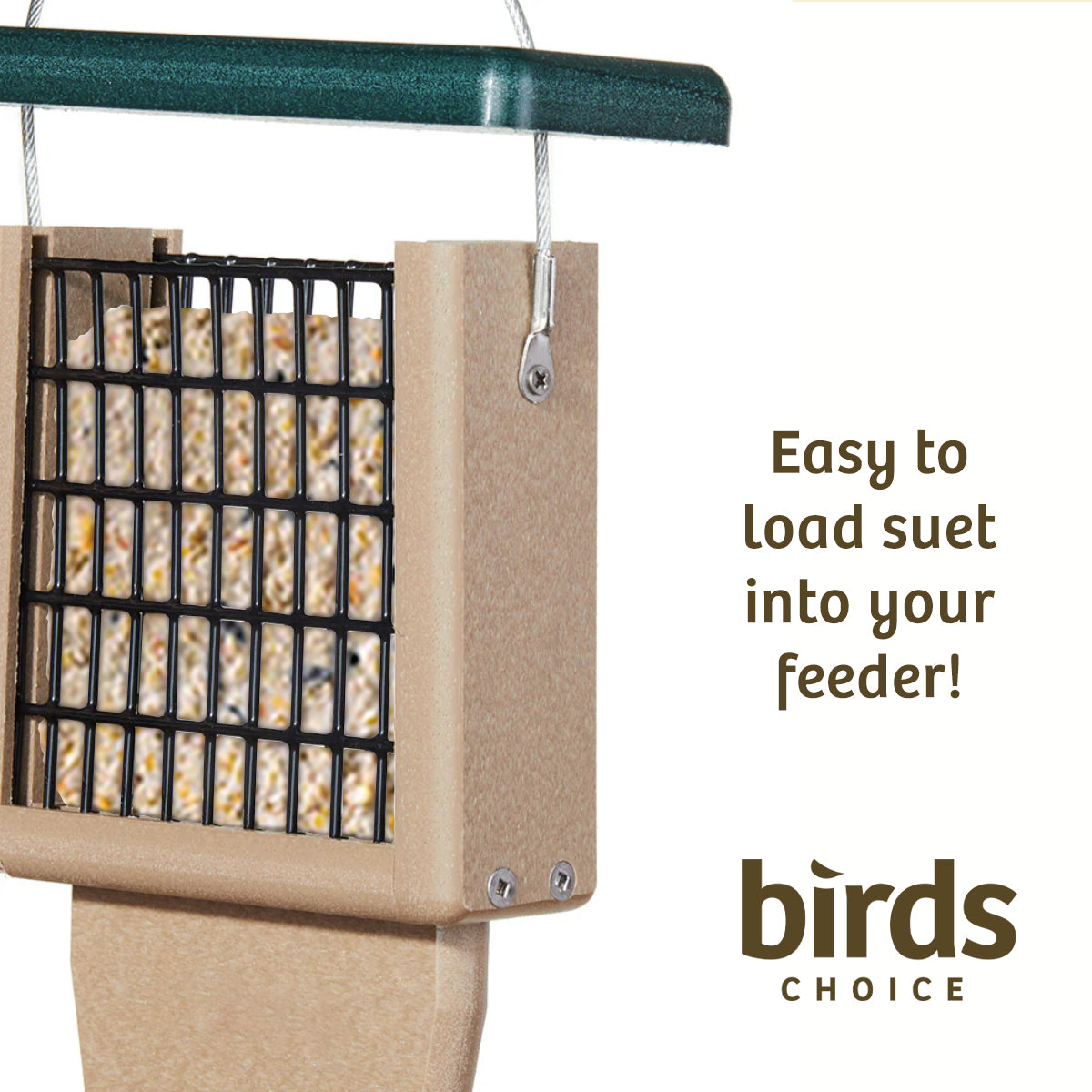 Suet Feeder with Tail Prop for Single Cake in Taupe and Green Recycled Plastic