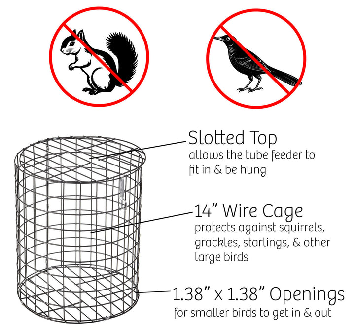 Brome Squirrel-Proof Tube Feeder with Cage &amp; Seed Tray - Birds Choice