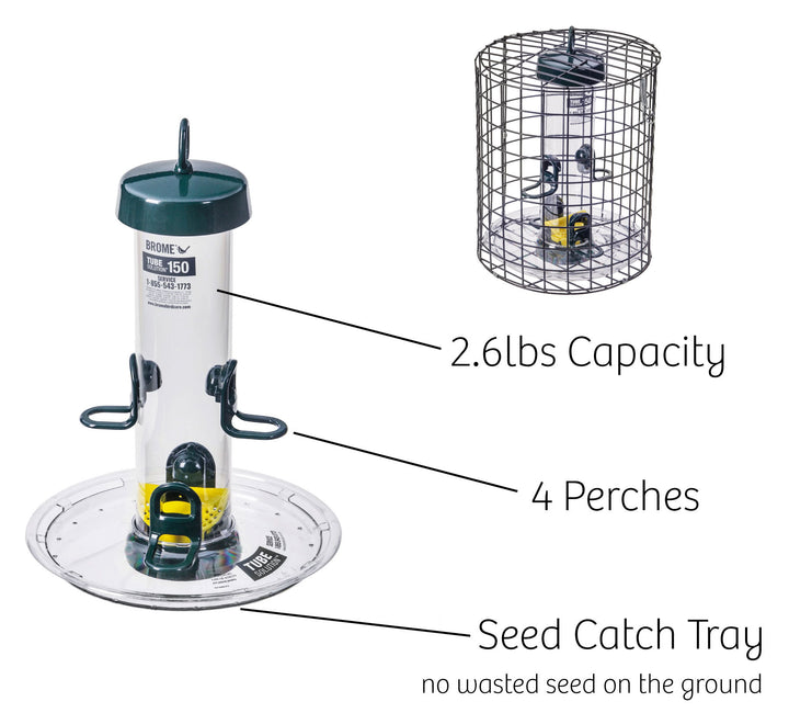 Brome Squirrel-Proof Tube Feeder with Cage &amp; Seed Tray - Birds Choice