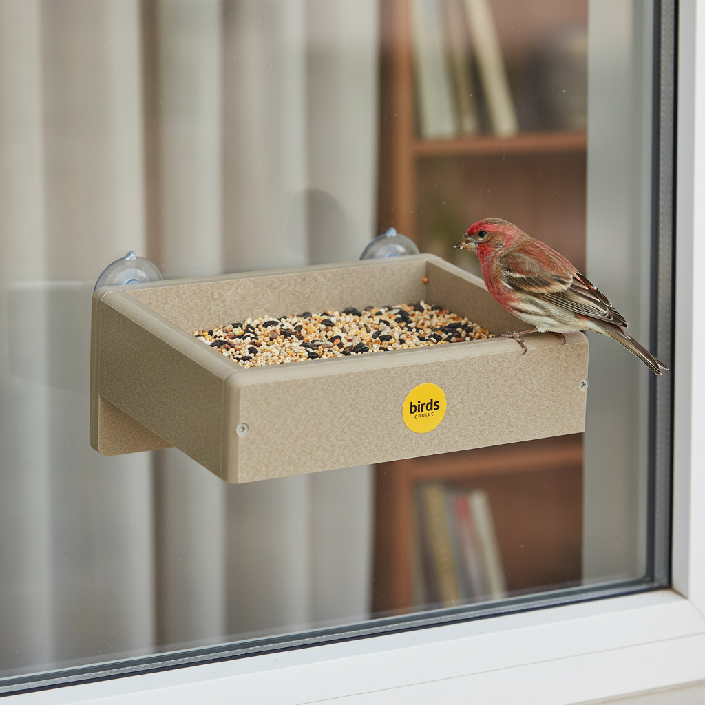 Platform Bird Feeder Window Mount in Taupe Recycled Plastic Small - Birds Choice