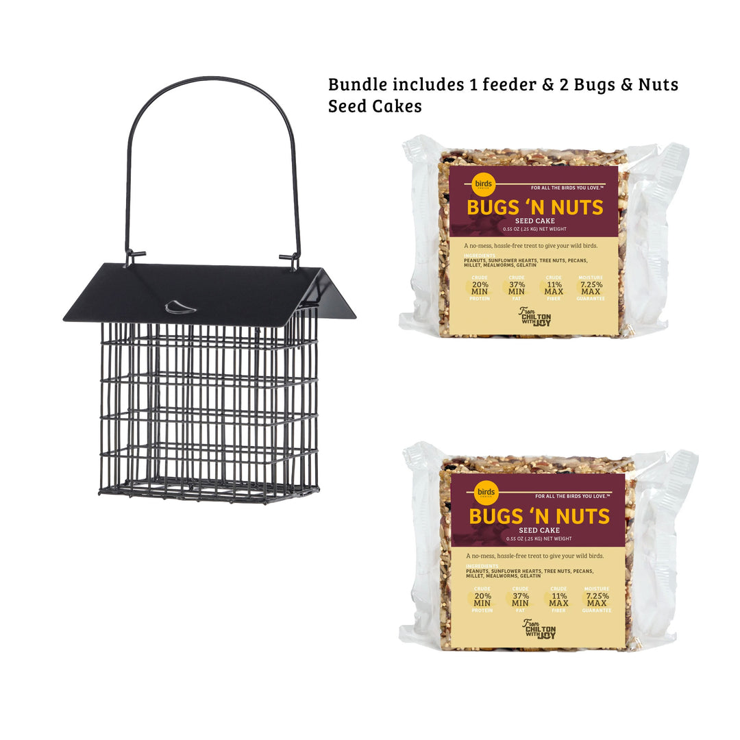 Modern Farmhouse Suet Feeder with 2 Bugs & Nuts Seed Cakes - Birds Choice