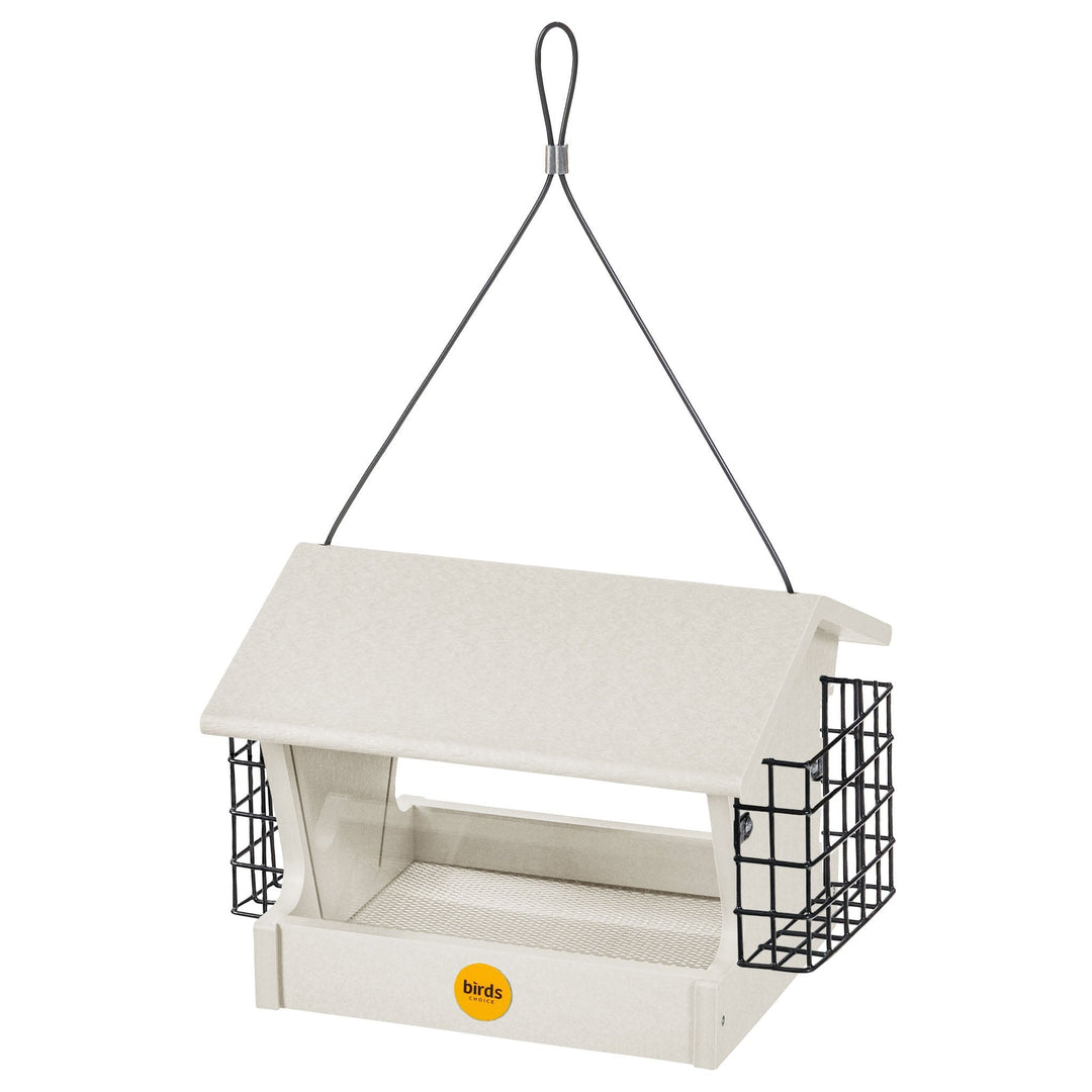 Medium Hopper Bird Feeder with Suet Cages in Sea Salt Recycled Plastic - Birds Choice