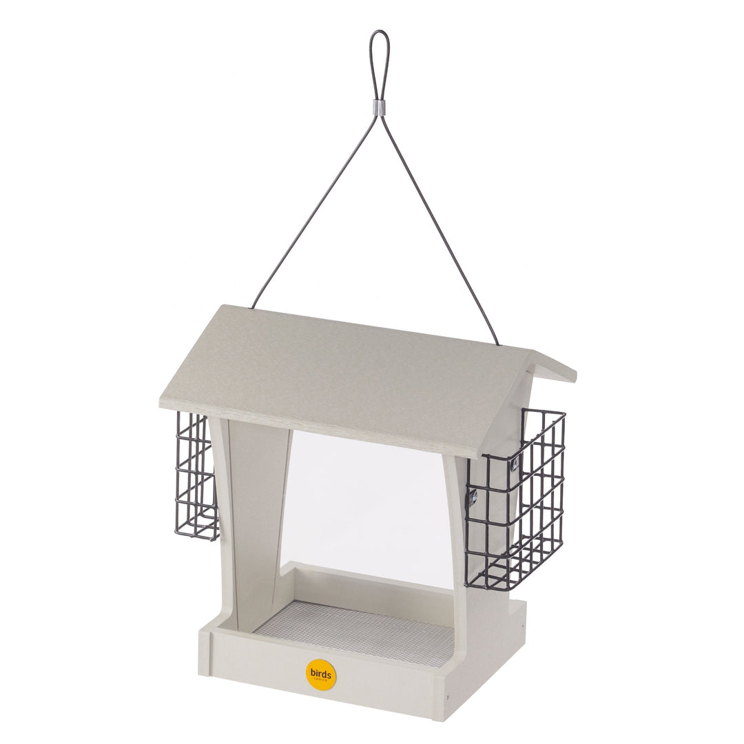 Tall Hopper Bird Feeder with Suet Cages in Sea Salt Recycled Plastic - Birds Choice