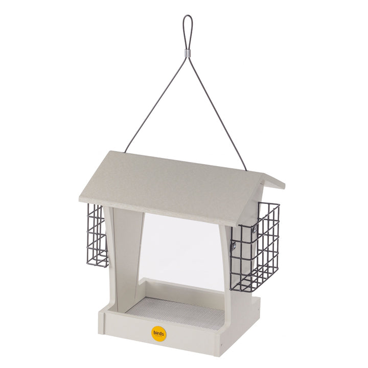 Tall Hopper Bird Feeder with Suet Cages in Sea Salt Recycled Plastic - Birds Choice