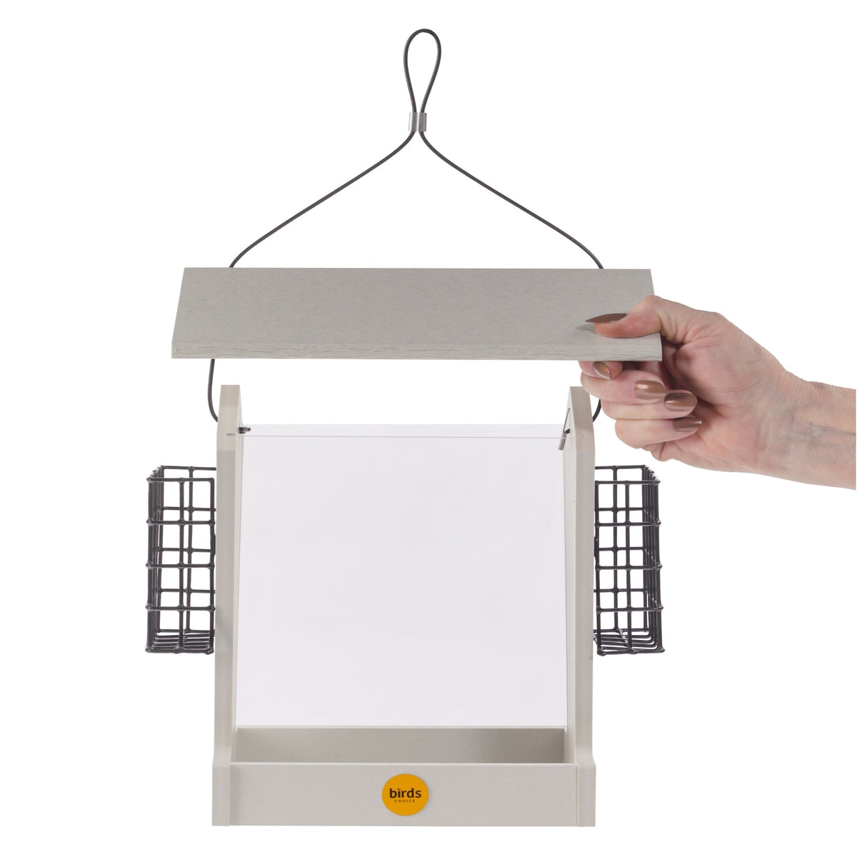 Tall Hopper Bird Feeder with Suet Cages in Sea Salt Recycled Plastic - Birds Choice