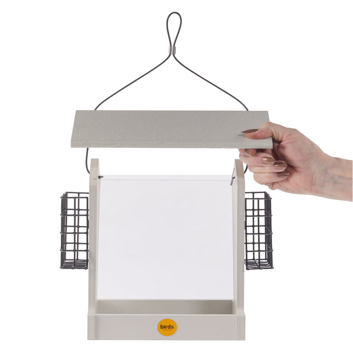 Tall Hopper Bird Feeder with Suet Cages in Sea Salt Recycled Plastic - Birds Choice