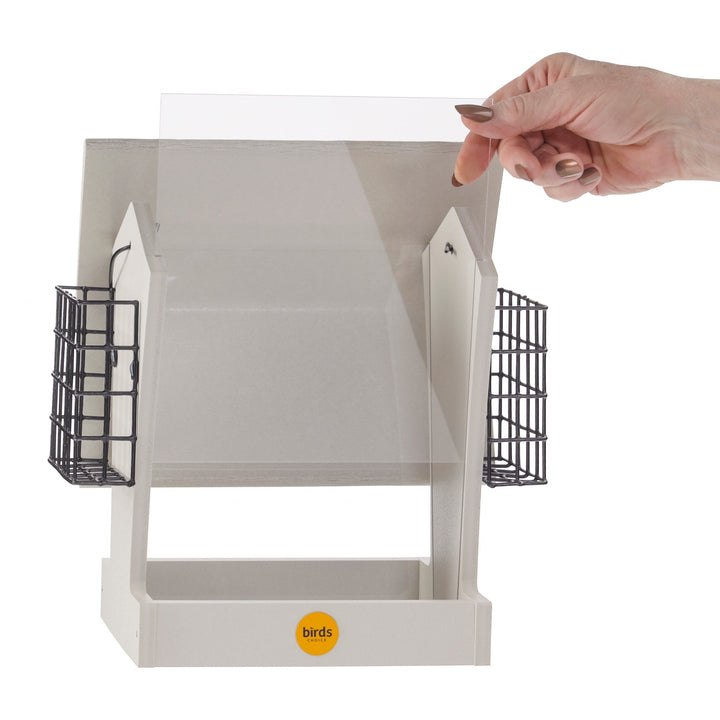 Tall Hopper Bird Feeder with Suet Cages in Sea Salt Recycled Plastic - Birds Choice