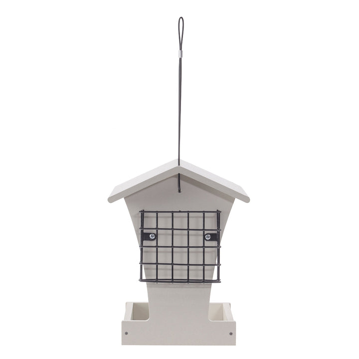 Tall Hopper Bird Feeder with Suet Cages in Sea Salt Recycled Plastic - Birds Choice