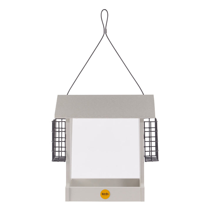 Tall Hopper Bird Feeder with Suet Cages in Sea Salt Recycled Plastic - Birds Choice