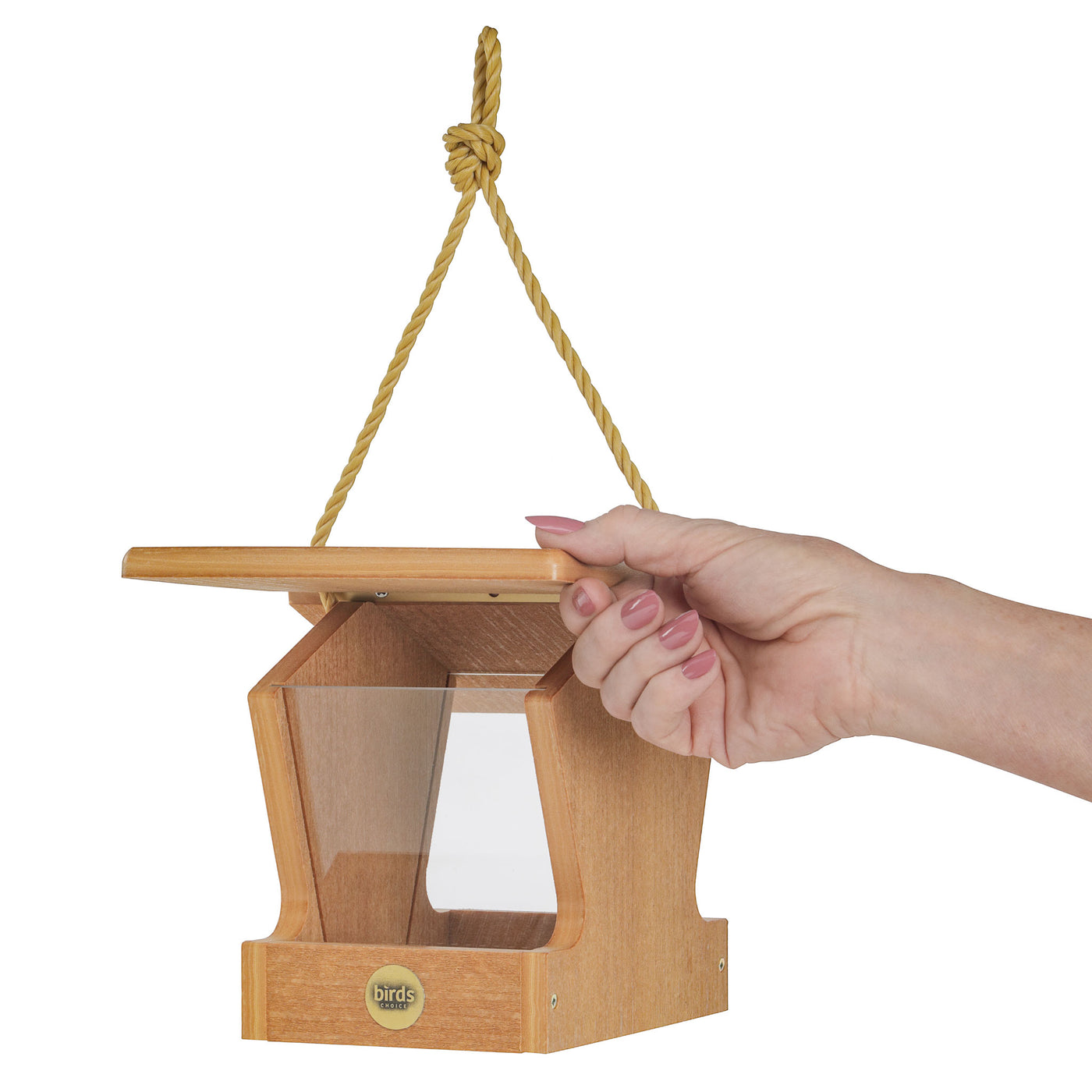 Modern Farmhouse Small Hopper Feeder in Natural Teak