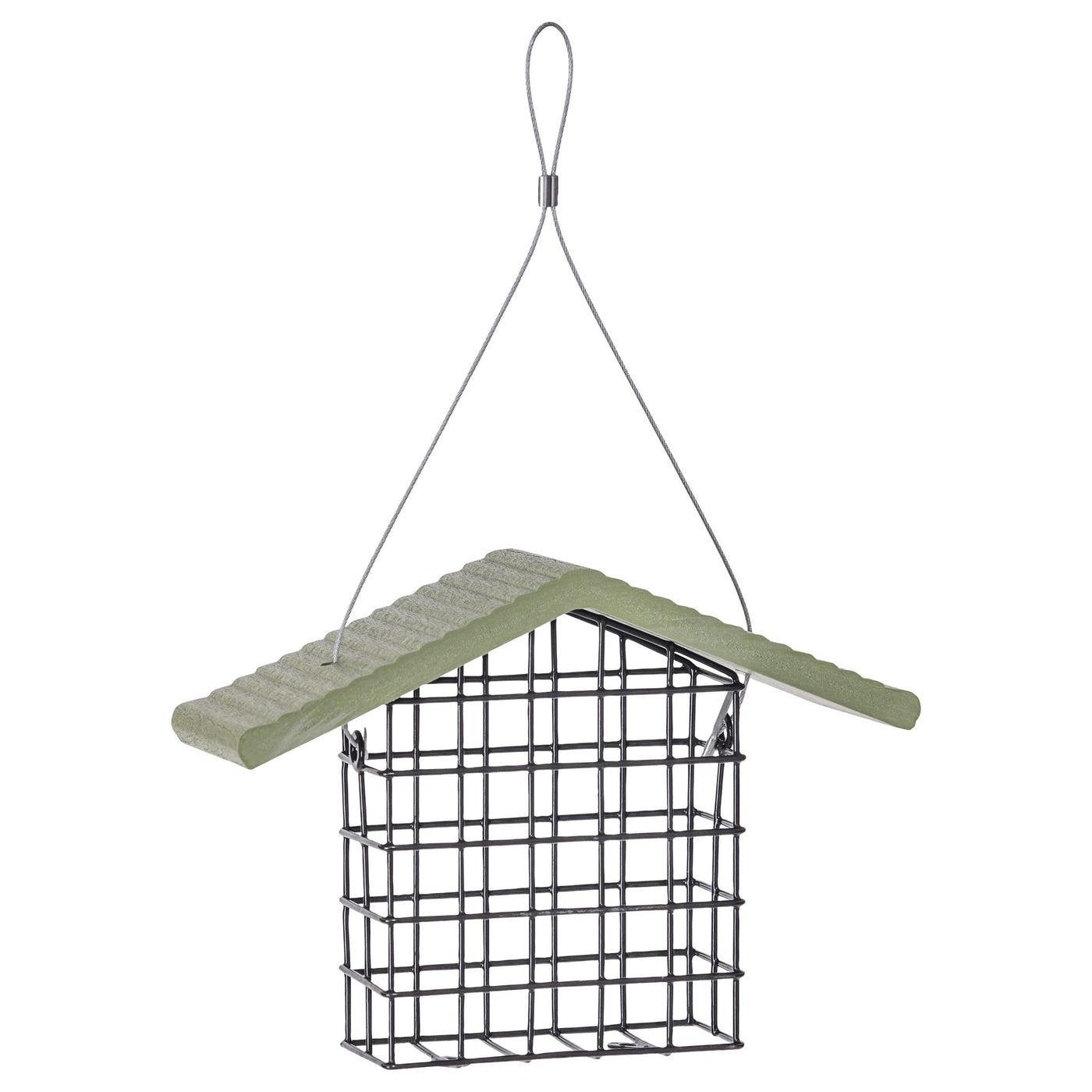 Single Suet Feeder with Recycled Fern Green Roof - Birds Choice