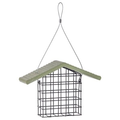 Single Suet Feeder with Recycled Fern Green Roof - Birds Choice