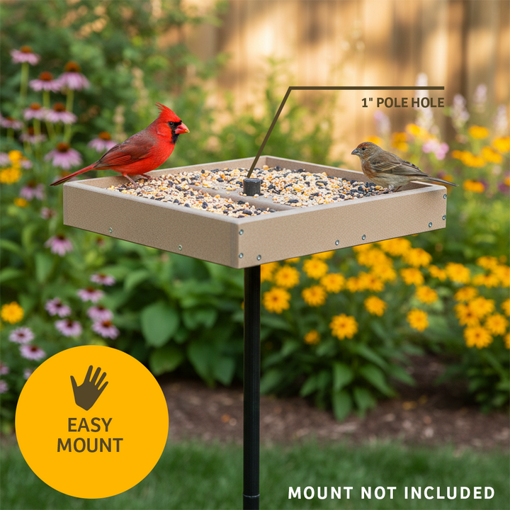 Seed Catcher Platform Bird Feeder Pole Mount in Taupe Recycled Plastic Large - Birds Choice