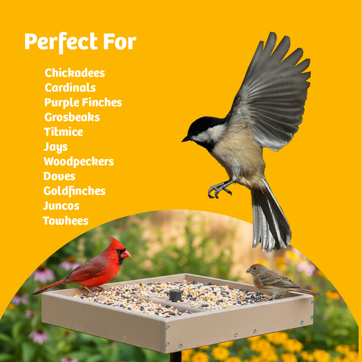 Seed Catcher Platform Bird Feeder Pole Mount in Taupe Recycled Plastic Large - Birds Choice