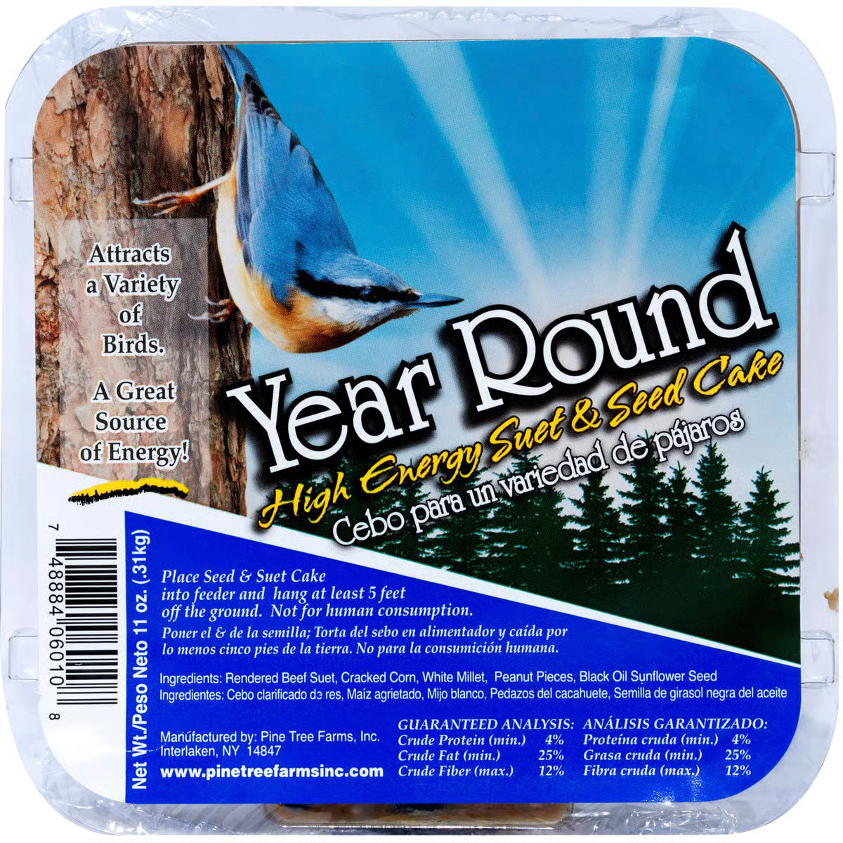 Pine Tree Farms Year Round High Energy Seed & Suet Cake – Birds Choice