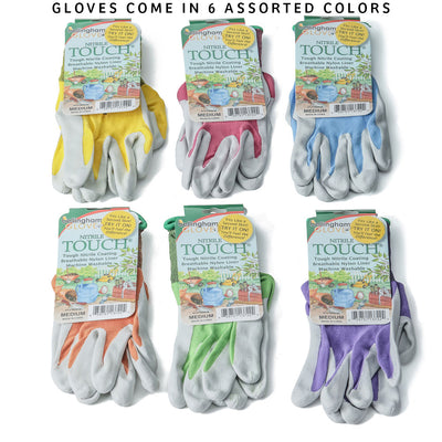Nitrile Touch Gardening Gloves Assorted Color Size Medium - Birds Choice