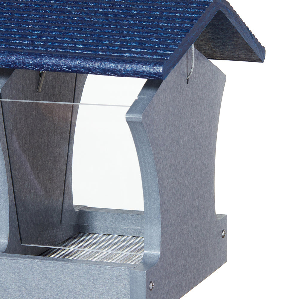 Small Hopper Bird Feeder in Gray and Blue Recycled Plastic - Birds Choice