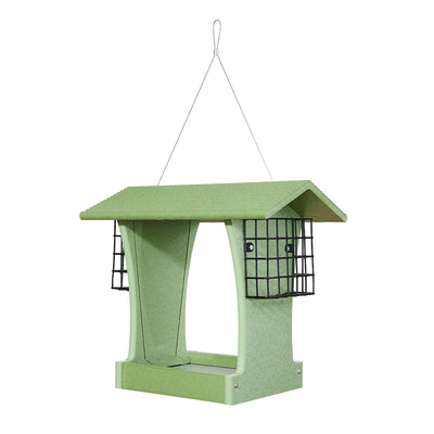 Tall Hopper Bird Feeder with Suet Cages in Green Recycled Plastic - Birds Choice