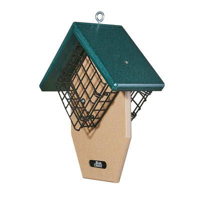 Suet Feeder with Tail Prop and Suet Cages in Taupe and Green Recycled Plastic - Birds Choice