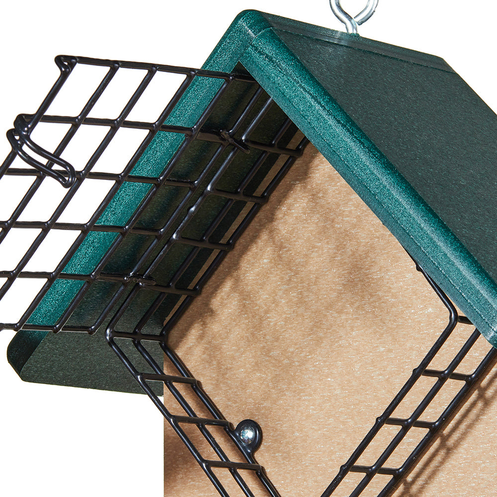 Suet Feeder with Tail Prop and Suet Cages in Taupe and Green Recycled Plastic - Birds Choice