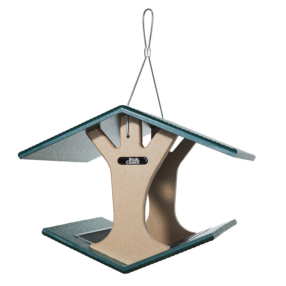Hanging Fly-Thru Bird Feeder in Taupe and Green Recycled Plastic - Birds Choice
