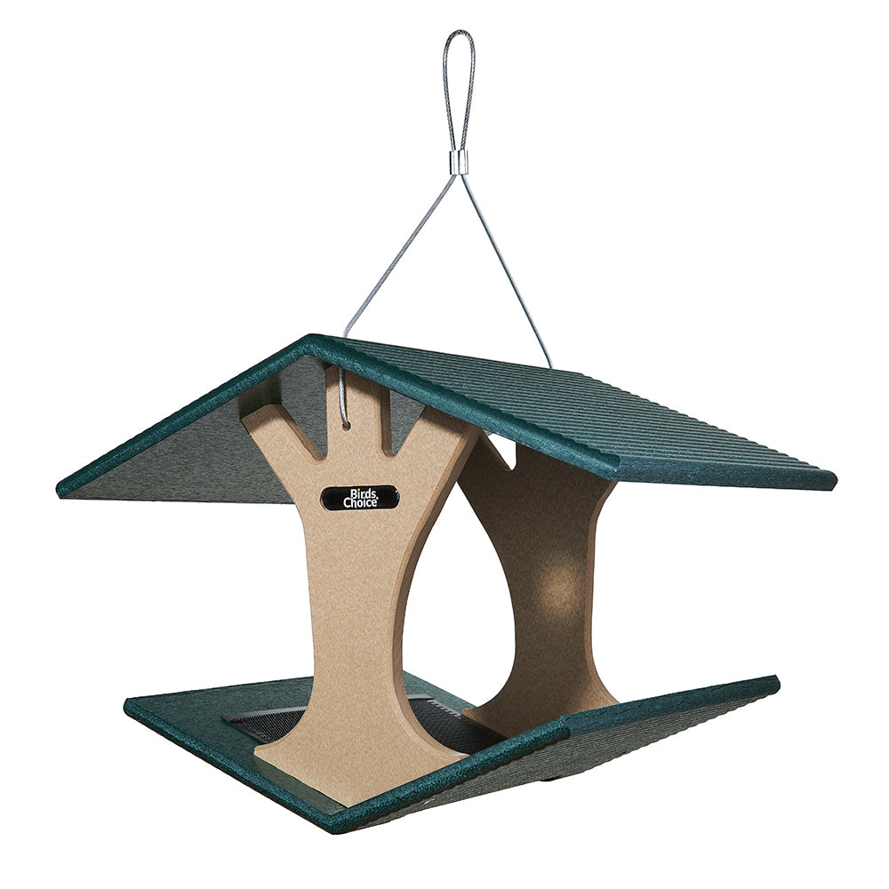 Hanging Fly-Thru Bird Feeder in Taupe and Green Recycled Plastic - Birds Choice