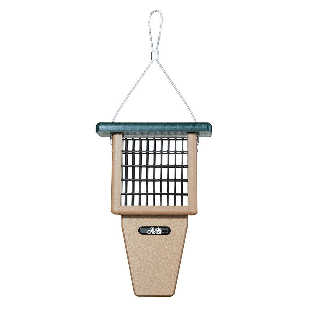 Suet Feeder with Tail Prop for Single Cake in Taupe and Green Recycled Plastic - Birds Choice