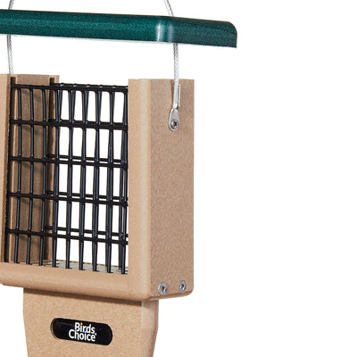 Suet Feeder with Tail Prop for Single Cake in Taupe and Green Recycled Plastic - Birds Choice
